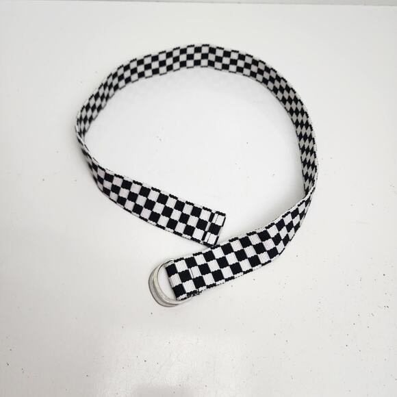 Retro Checkerboard Black & White D-ring Buckle Small Nylon Belt Unisex - Picture 1 of 4